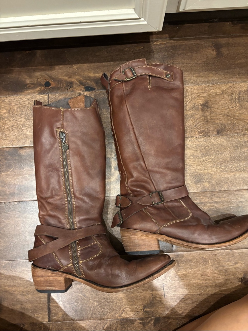 Liberty Black Brown Leather Mid-Calf Harness Boots